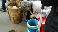 卖姜婆婆坐公交捡干净泥巴