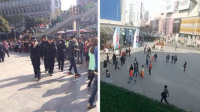 实拍成都"砍人"谣言引奔逃