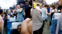 实拍大妈火车上飙广场舞