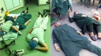 医生手术32小时累趴地上