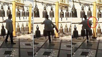 中国游客脚踢泰国寺庙古钟