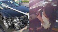 实拍奔驰女车祸摆剪刀手