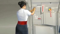 韩飞机乘务员手握舱门飞全程