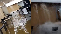 大学图书馆漏水瞬间淹没